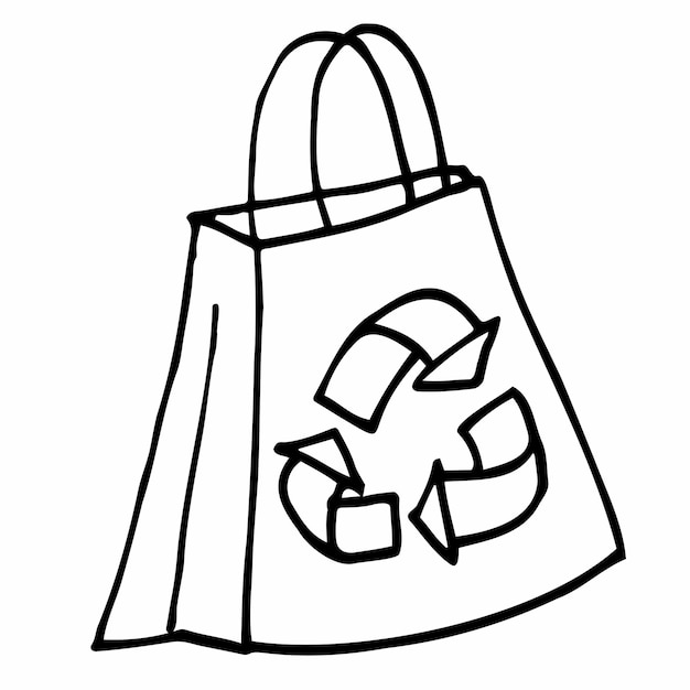 Vector bolsa de papel de boceto único vectorial para bolsa de reciclaje de compras de comestibles