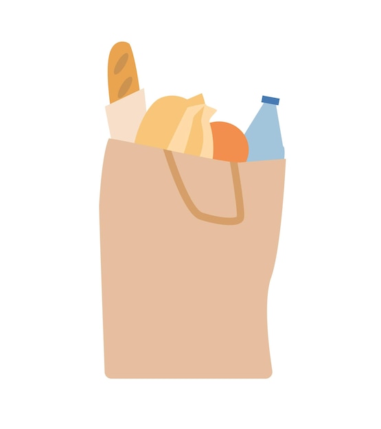 Bolsa de papel ecológica con abarrotes de supermercado.