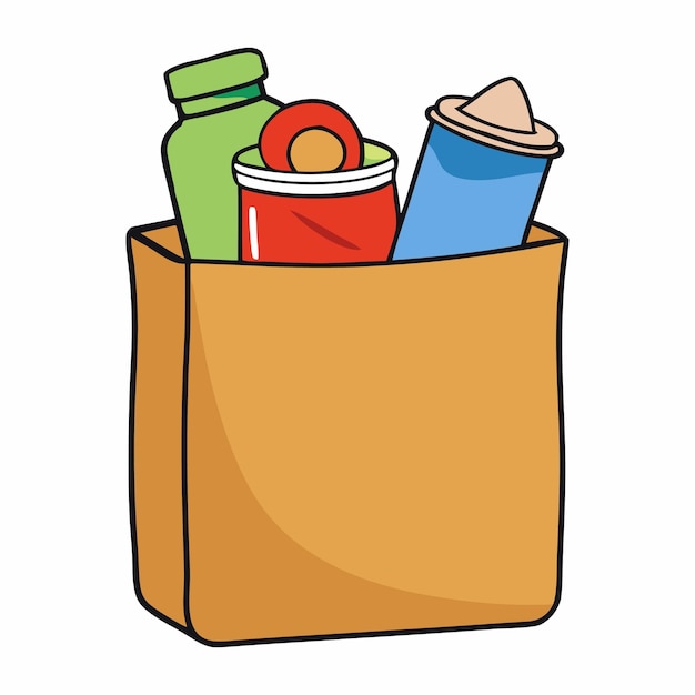 Una bolsa de papel llena de varios artículos de comestibles listos para comprar