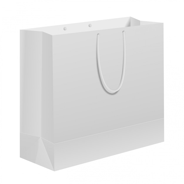 Vector bolsa de papel. plantilla de regalo con asa blanca con asa