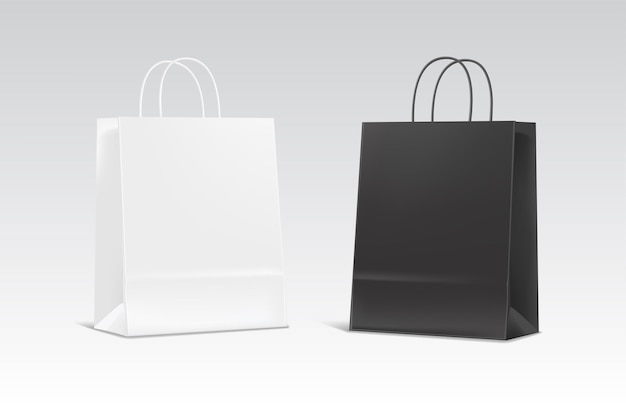 Bolsa de papel realista en blanco y negro.