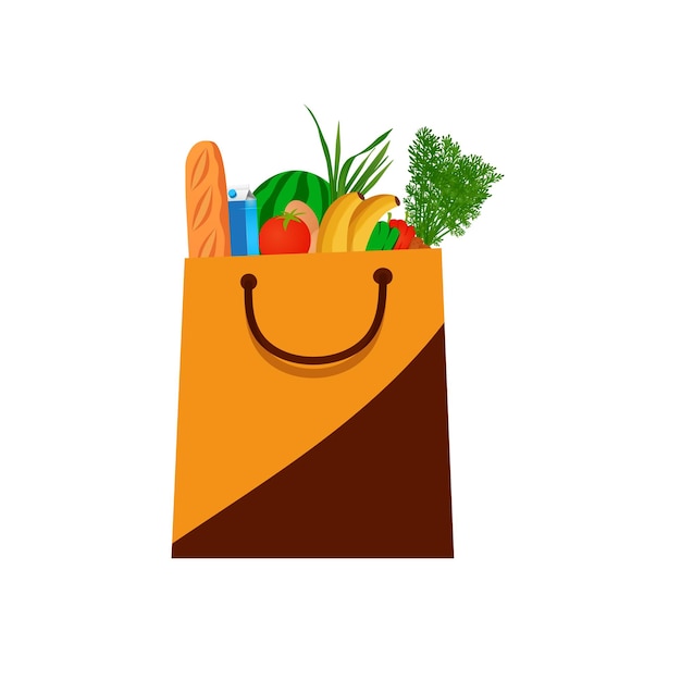 Vector una bolsa de papel con verduras y una bolsa de verduras