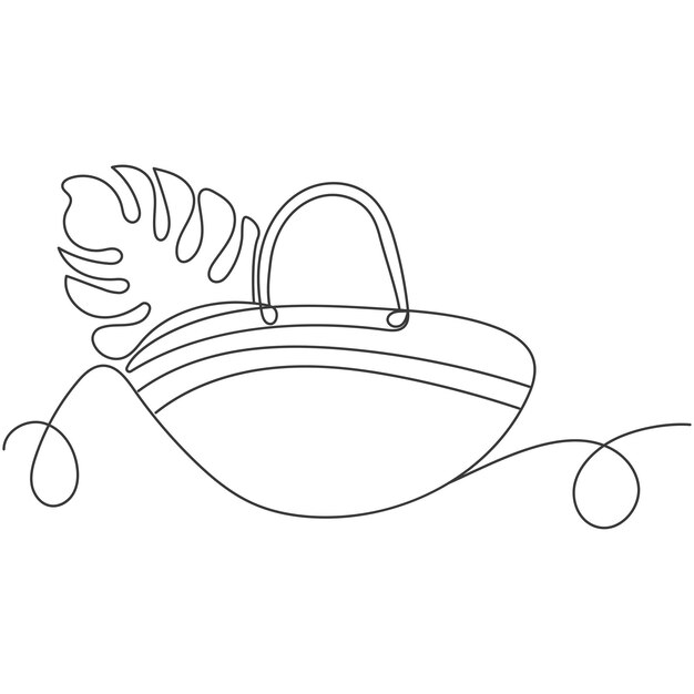 Bolsa de playa dibujada en una línea con rayas Ilustración vectorial de una bolsa de playa con una hoja de palma