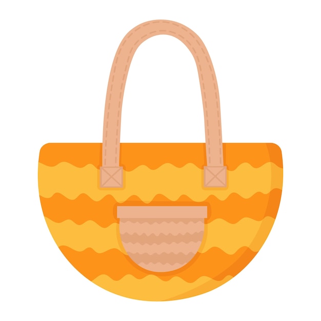 Una bolsa práctica para ir a la playa o ir de compras doodle flat clipart todos los objetos están repintados