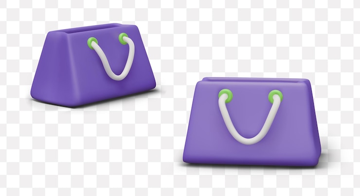 Vector bolsa púrpura moderna para mujeres con mangos blancos composiciones de bolsas de compras de papel