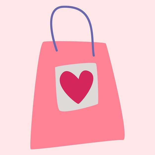 Una bolsa de regalo con un corazón rojo. Imagen vectorial en estilo boho. día de San Valentín. Una tarjeta de felicitación con una declaración de amor.