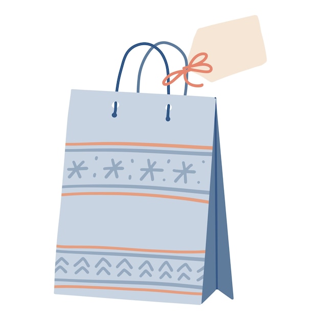 Bolsa de regalo de navidad azul con una etiqueta dibujado a mano vector único ilustración colorida simple vector plano plano ...