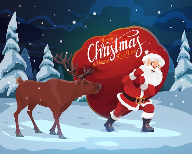 Bolsa de regalo y renos de Navidad de Papá Noel