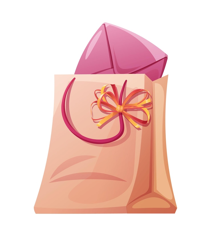 Vector bolsa de regalos con cajas de regalos ifts atados con cintas brillantes y gorras ilustración para felicitaciones de vacaciones decoración para tarjetas de felicitación pegatinas, etc.