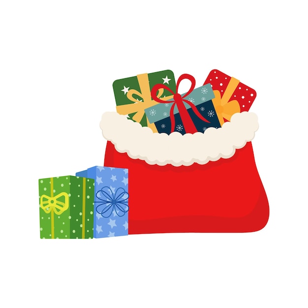 Bolsa roja de Papá Noel Gran bolsa de vacaciones para regalos Gran bolsa llena para Año Nuevo y Navidad vector