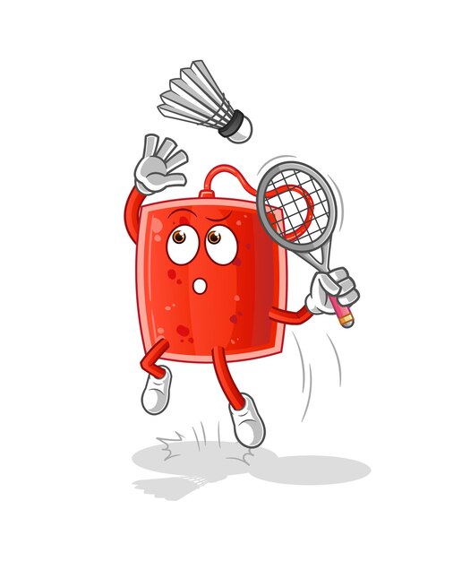 La bolsa de sangre se rompe en la caricatura de bádminton. mascota de dibujos animados