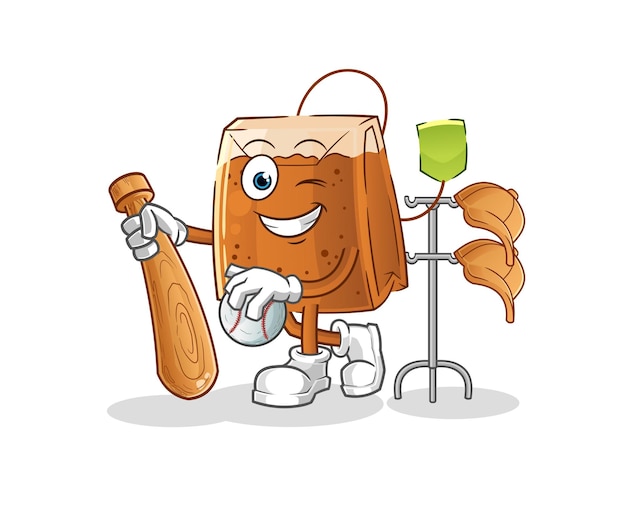 Bolsa de té jugando vector de dibujos animados de mascota de béisbol