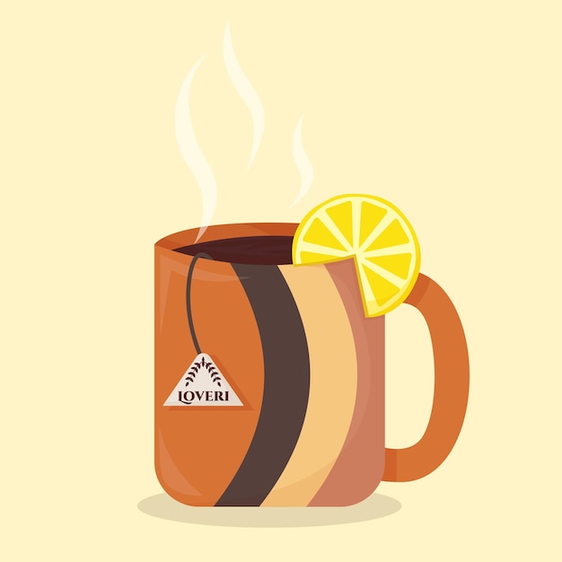 Bolsa de té con limón tiempo para relajarse diseño plano de ilustración vectorial aislado en el fondo