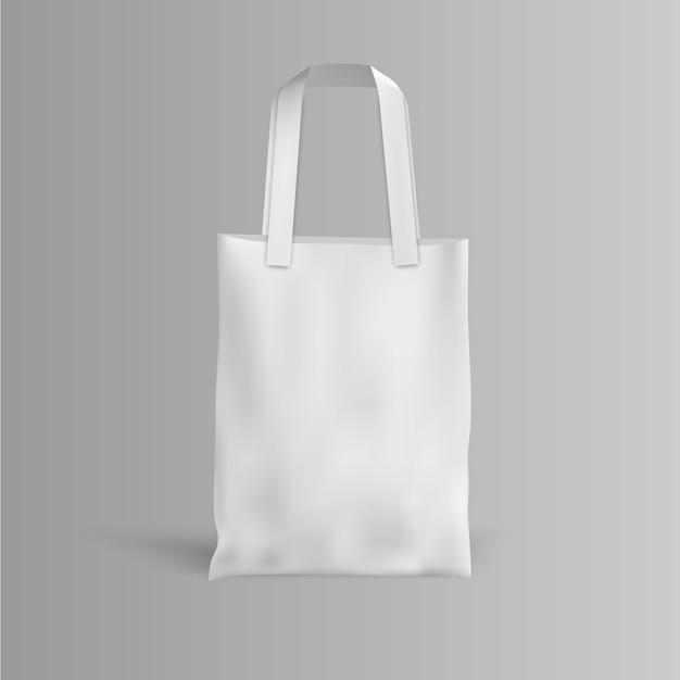 Vector bolsa de tela blanca sobre fondo gris