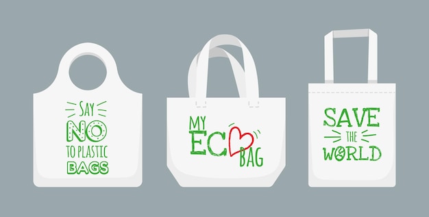 Vector bolsa de tela ecológica bolso textil reutilizable con texto di no a la bolsa de plástico shopper de material reciclable