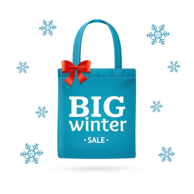 Vector bolsa de tela de gran venta de invierno. descuentos de temporada. ilustración vectorial