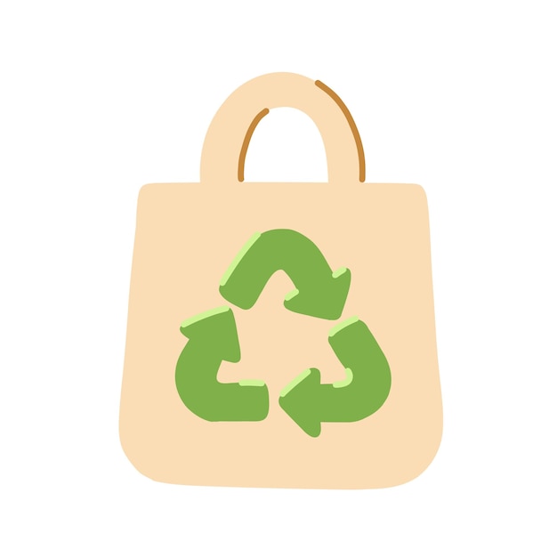 Una bolsa de Tote reutilizable ecológica con un símbolo de reciclaje para las necesidades de compras sostenibles Ilustración vectorial