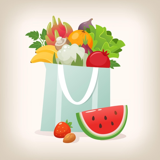 bolsa de Vector de verduras con comestibles