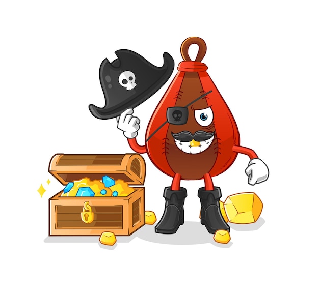 Bolsa de velocidad pirata con mascota del tesoro. vector de dibujos animados