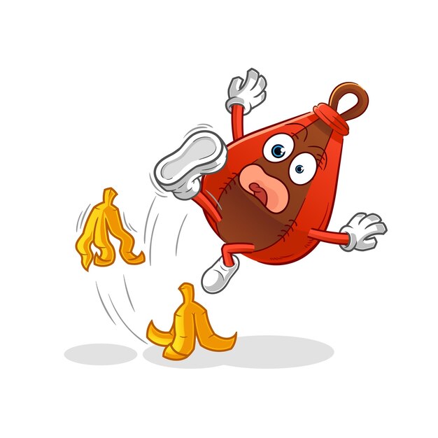 Bolsa de velocidad resbaló en vector de mascota de dibujos animados de plátano
