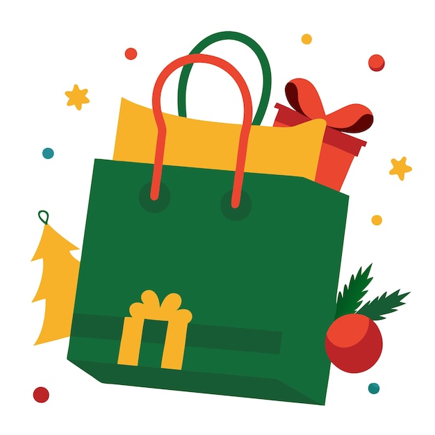 una bolsa verde con un árbol de Navidad y una estrella en ella