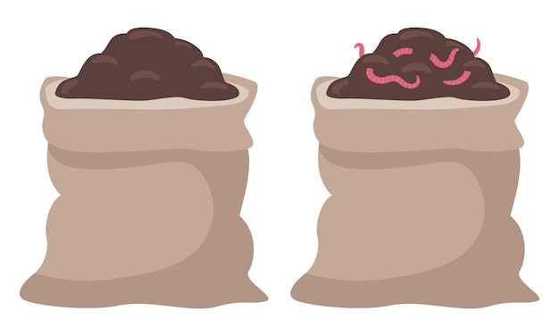 Una bolsa de vermicompost suelo con Biohumus Vector clipart de dibujos animados aislados sobre fondo blanco