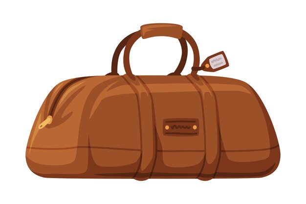Bolsa de viaje de cuero marrón con mango y cremallera como equipaje empacado para ilustraciones vectoriales de viaje