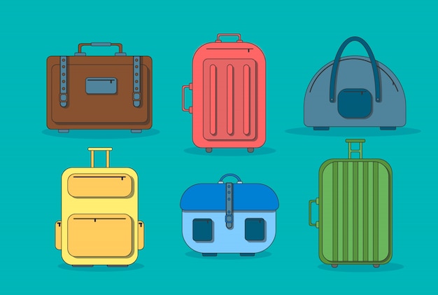 Vector bolsa de viaje, equipaje de viaje, estuche para turismo de viaje.