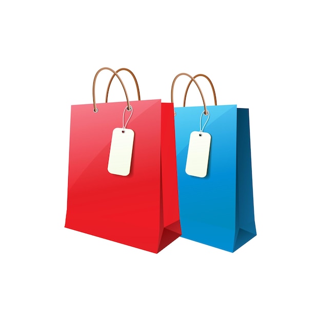 Vector bolsas de compras 3d azul rojo