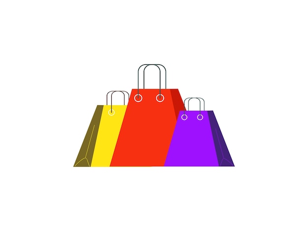 bolsas de compras de color amarillo rojo púrpura aisladas sobre un fondo blanco
