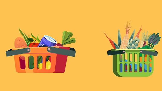 Bolsas de compras con elementos de comestibles de supermercado