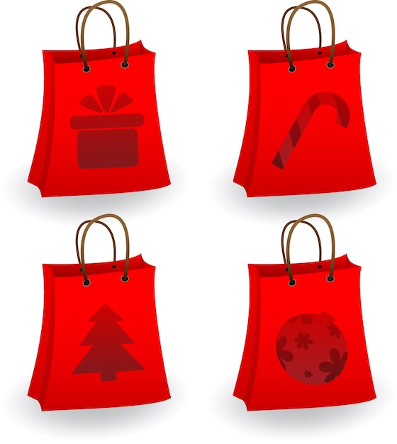 Vector bolsas de compras navideñas con diferentes íconos