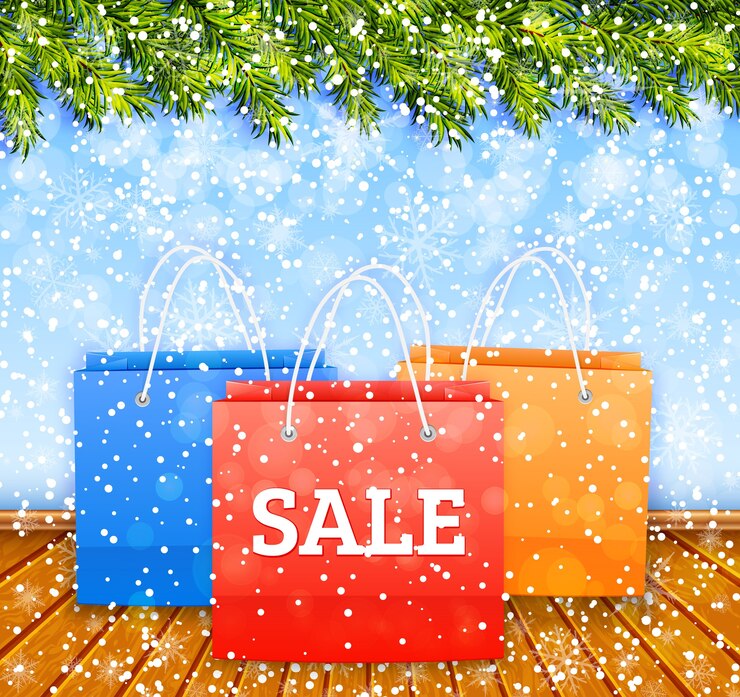 Vector bolsas de compras navideñas, venta
