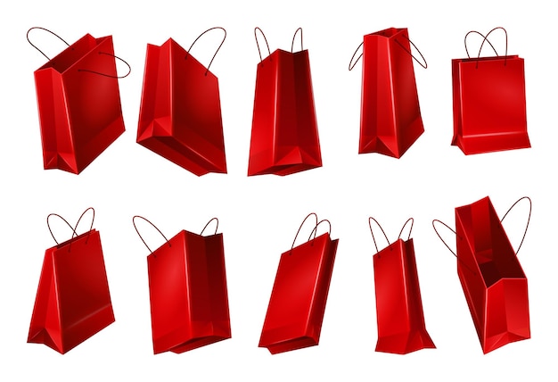 Bolsas de compras de papel con mango papel artesanal realista con mangos de cuerda tienda y supermercado
