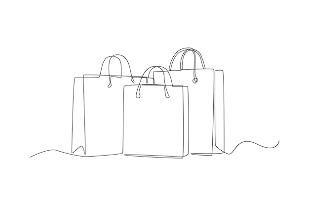 Bolsas de papel de compras de dibujo de una sola línea Concepto de Black Friday Ilustración de vector gráfico de diseño de dibujo de línea continua