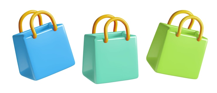 Vector bolsas de regalo de papel bonitas con iconos vectoriales 3d realistas en colores de primavera verde y azul