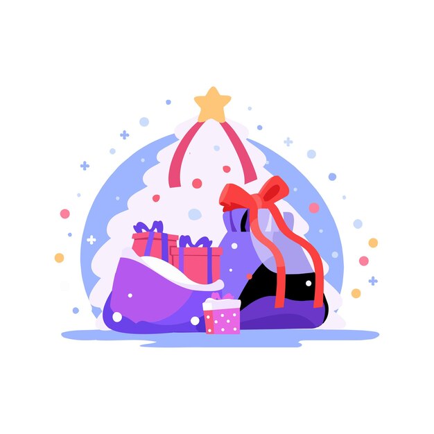Bolsas de regalos navideños de estilo plano aisladas en el fondo