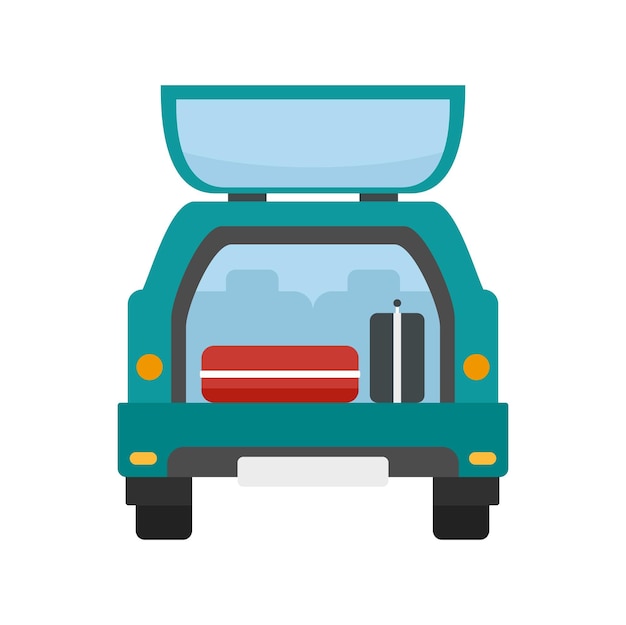 Vector bolsas de viaje en el icono del coche ilustración plana de bolsas de viaje en el icono del vector del coche aislado sobre fondo blanco