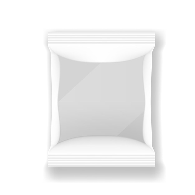 Vector bolsita transparente en blanco blanco para alimentos médicos o cosméticos
