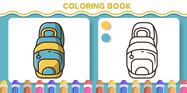 Bolso bandolera colorido y blanco y negro dibujado a mano dibujos animados doodle libro para colorear para niños