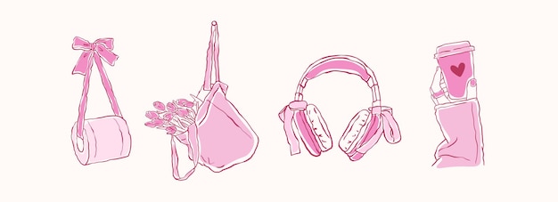 Vector bolso de bolso dibujado a mano con flores de tulipán vector accesorios para chicas lindas vector