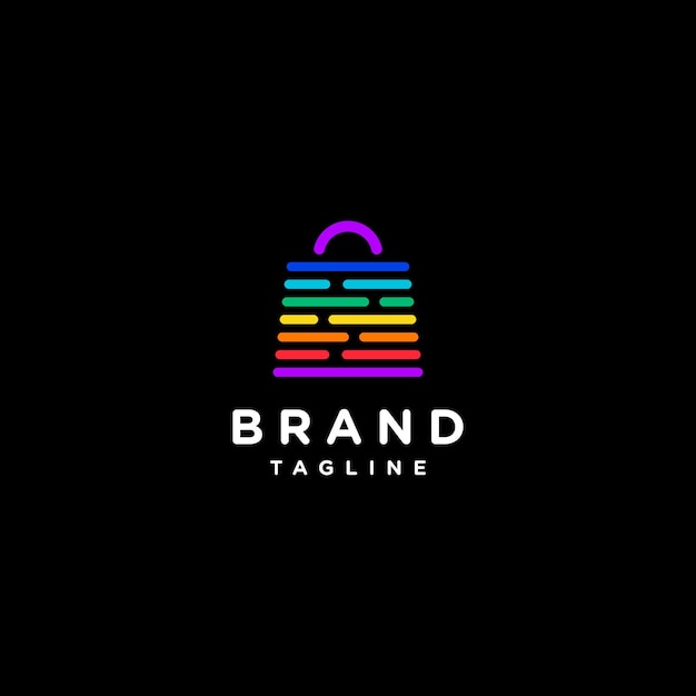 Vector bolso de compras con diseño de logotipo de rayas de colores