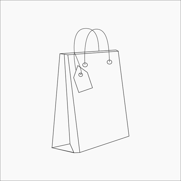 Bolso de compras estilo garabato. Icono de línea de vector simple de bolsa de papel.