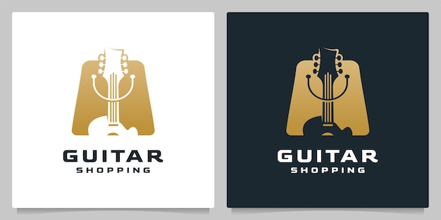 Bolso de compras de guitarra al por menor con diseño de logotipo dorado