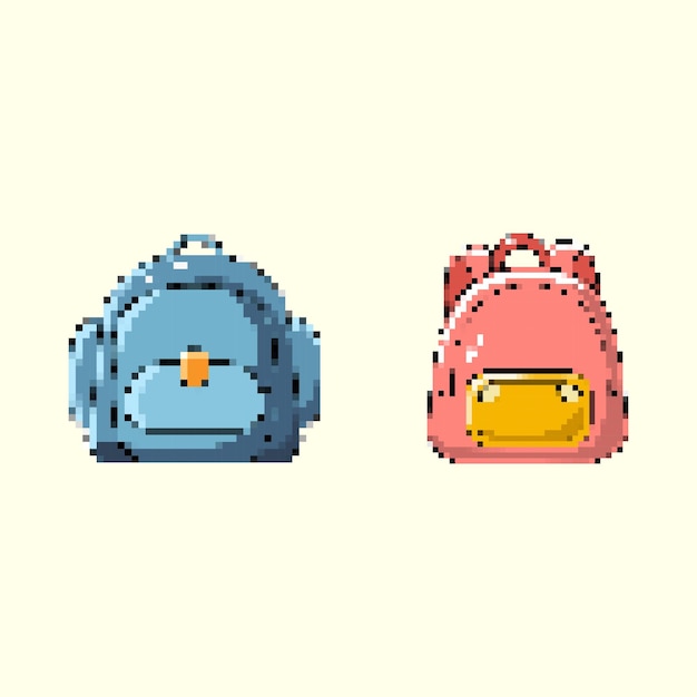 Bolso escolar en estilo pixel art Suministros escolares en estilo Pixel art