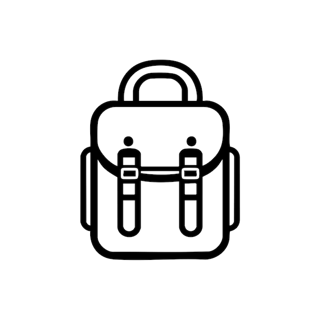 Bolso escolar plano icono en blanco y negro Diseño mínimo sobre fondo blanco