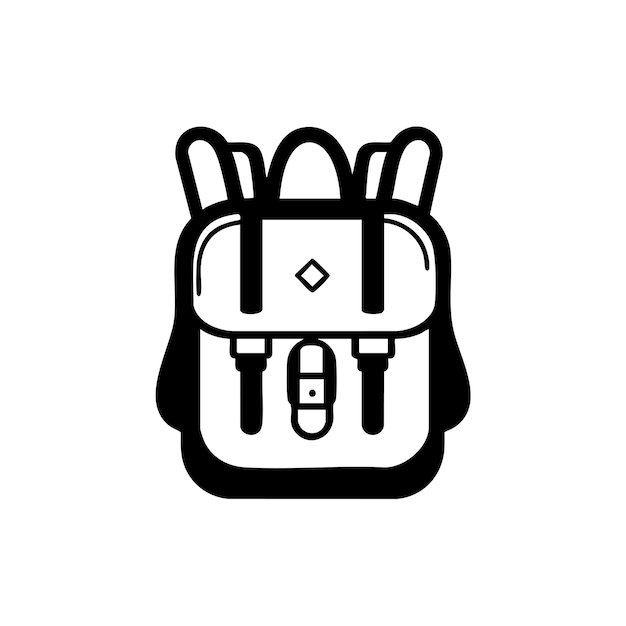 Bolso escolar plano icono en blanco y negro Diseño mínimo sobre fondo blanco