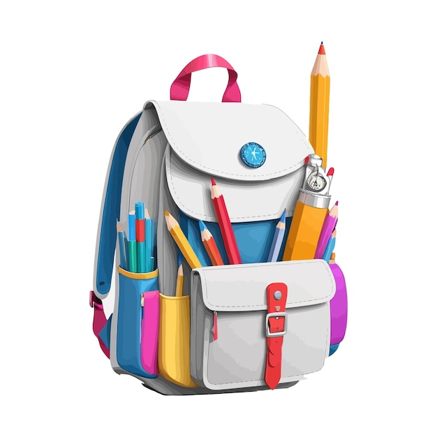 Un bolso de la escuela con lápiz e ilustración de lápiz