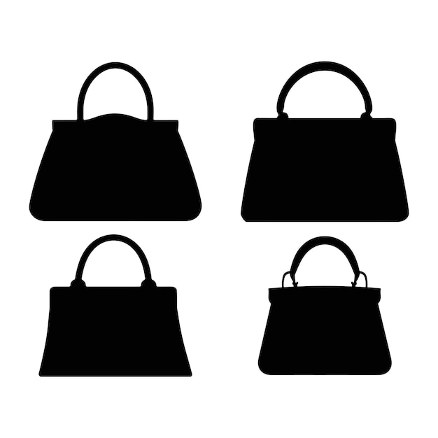 Bolso de mano silueta negra mujeres bolso diseño vectorial sobre un fondo blanco