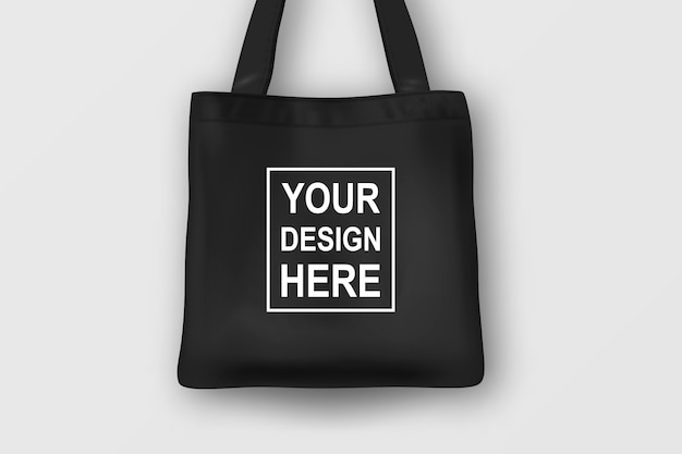 Vector bolso de mano textil negro realista vacío.